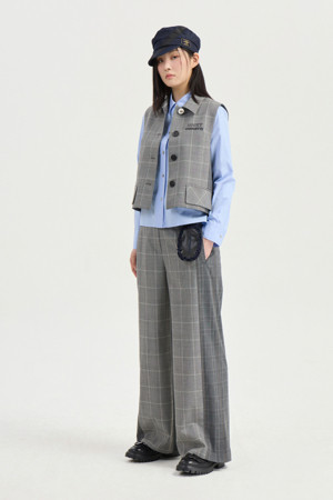 Check Mix Back Banding Wide Pants (multi color)