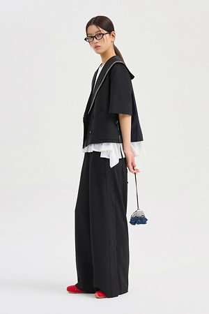 Waist Color Block Banding Wide Pants (black)