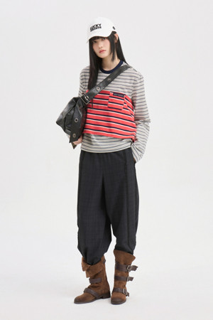 Frill Point Check Banding Pants (dark grey)