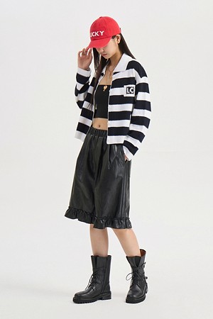 Fake Leather Banding Midi Pants (black)