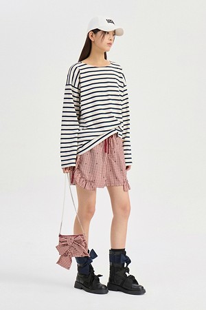 Frill Point Check Banding Shorts (wine)