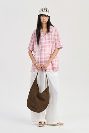 Lace Point Check Shirt Type Blouse (pink)