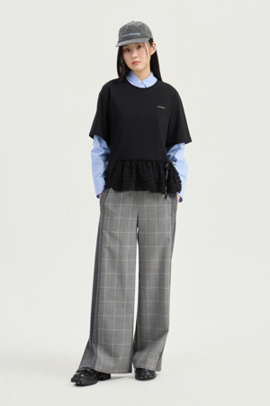 Frill Color Blend Short Sleeve T-shirts (black)