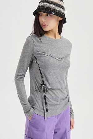 Layered Point Slim Fit Long Sleeve T-shirt(grey)