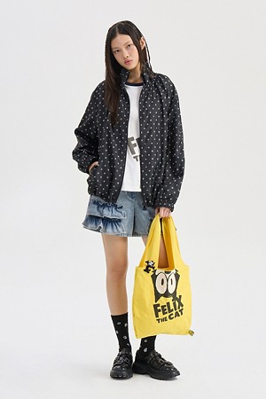 [FELIX X LUCKY CHOUETTE] Front Print Zip-Up Jumper (black)