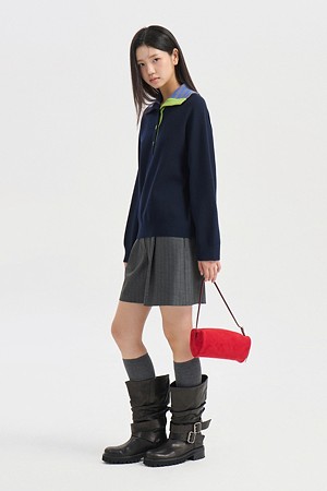 Collar Color-Block Knit Polo (dark navy)