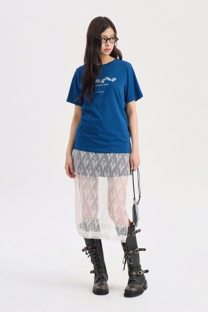 [CASPER X CHOUETTIES] Lettering Graphic Slim Fit Short Sleeve T-Shirt (dark blue)