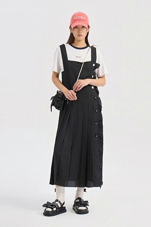 Frill Point Color Mix Sleeveless Dress (black)
