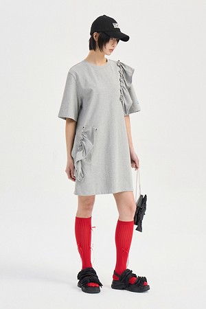 Ruffle Point Short Sleeve Jersey Mini Dress (melange gray)