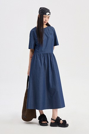 Fit & Flare Color Block Short Sleeve Dress (dark blue)