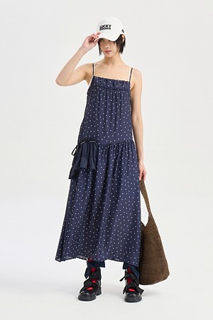Ruffle Color Blend Dot Slip Dress (dark navy)