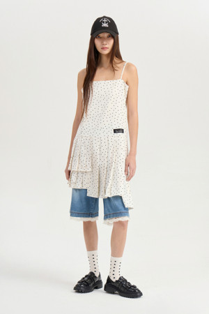 [Atelier] Hem Unbalanced Dot Slip Dress (ivory)