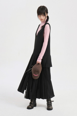 Mix Pleated Layered Dress (black)