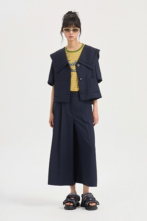 Sailor Back Pleats Short Sleeve Jacket (dark navy)