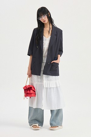 Short Sleeve Nylon Single Jacket (dark navy)