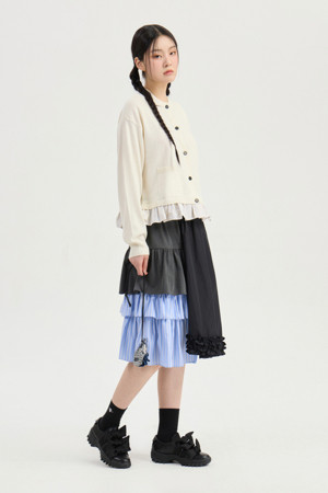 Material Mix Frill Banding Skirt (multi color)