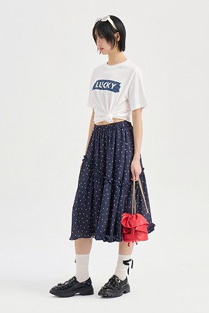 Ruffle Dot Banding Skirt (dark navy)
