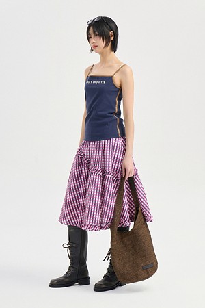 Ruffle Check Banding Skirt (pink)