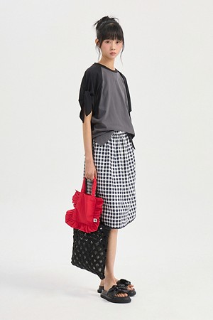 Check Mix Banding Midi Skirt (navy)