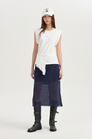 [Atelier] H line Lace Bending Midi Skirt (underskirt set) (navy)