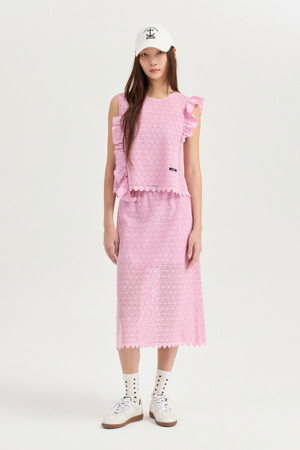 [Atelier] H line Lace Bending Midi Skirt (underskirt set) (pink)