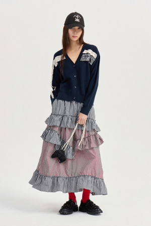[Atelier] Frill Point Check Back Banding Long Skirt (multi color)