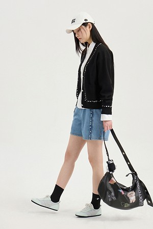 Frill Point Banding Denim Shorts (blue)