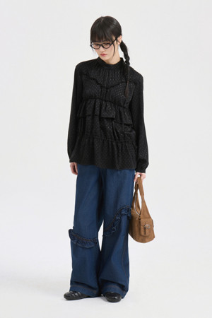 Frill Point Banding Denim Pants (dark blue)
