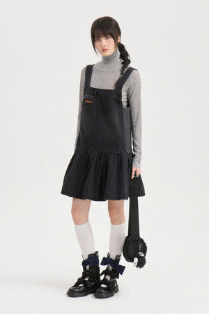 Stripe Mix Denim Mini Dress (dark grey)