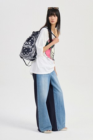 Jersey Mix Back-Banding Denim Pants (blue)