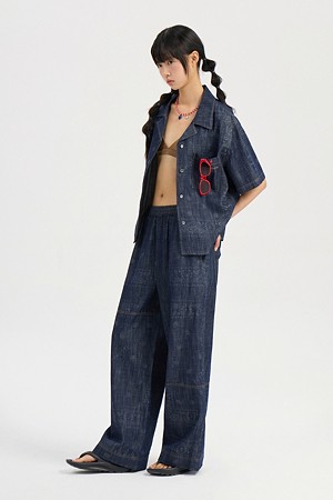 Paisley Denimlike Banding Pants (dark blue)