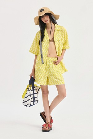 Coral Reef Print Banding Short Pants (yellow)