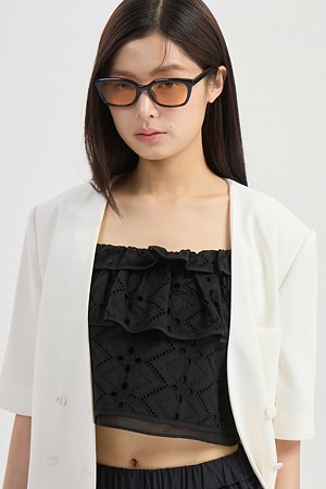 Ruffle Eyelet Top Blouse (black)