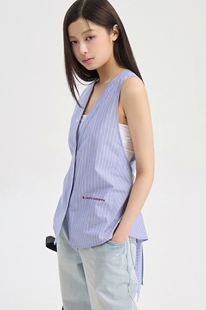 Halter Neck Stripe Blouse (blue)