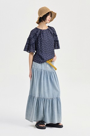 Ruffle Point Dot Blouse (dark navy)