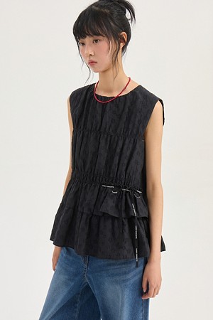 Sleeveless Flower Jacquard Blouse (black)