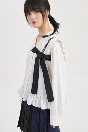 Ribbon Point Sailor Poly Blouse (ivory)