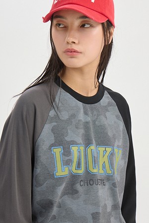 Camu Print Sleeve Color-Block Long Sleeve T-shirts (dark grey)