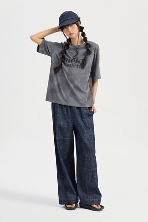 Lettering Point Printed Short Sleeve T-shirt (dark grey)