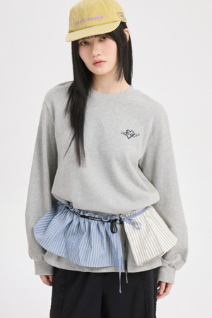 Woven Block Loose Fit Long Sleeve T-shirt (melange grey)