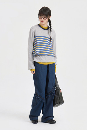 Stripe Attach Long Sleeve T-shirt (melange grey)