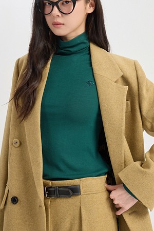 Embroidered Point Turtleneck Long Sleeve T-Shirt (green)