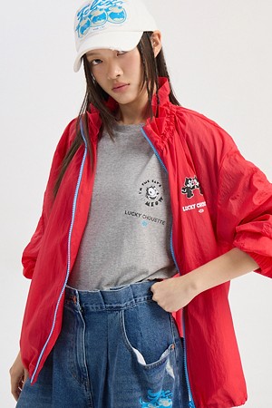 [FELIX X LUCKY CHOUETTE] Back Graphic Loose Fit Short Sleeve T-Shirt (melange gray)