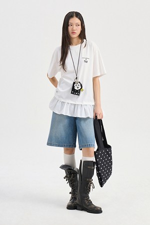 [FELIX X LUCKY CHOUETTE] Woven Mix Short Sleeve T-Shirt (white)
