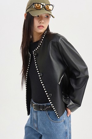[JDC] Round-neck Bad Real Leather Jacket