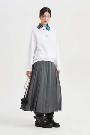 Collar Color-Block Knit Polo (ivory)