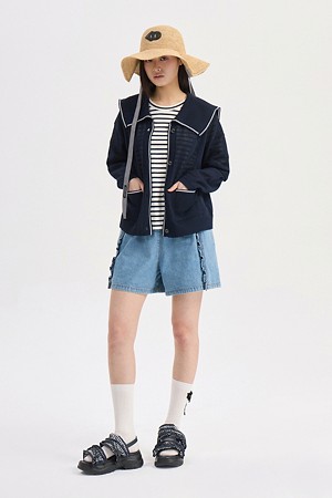 Mesh Sailor Knit Cardigan (dark navy)