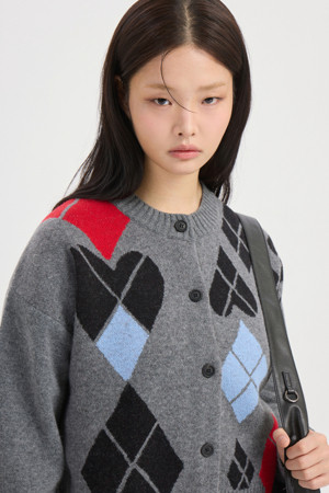 Argyle Jaquard Knit Cardigan (melange grey)