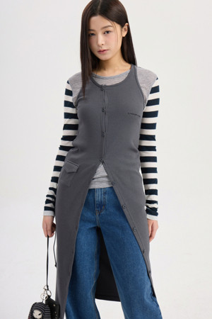 Chouetties by LUCKY CHOUETTE_ Diagonal Line Button Jersey Dress (dark grey)