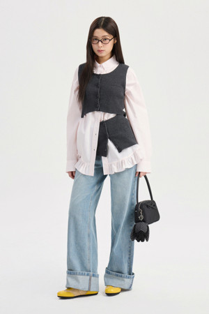 Chouetties by LUCKY CHOUETTE_Wide Dying Denim Pants (blue)